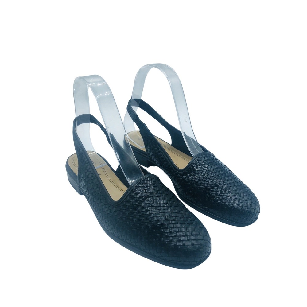Trotters Woman's Meredith blac Woven Leather Strap Slip-on Confort‎ Sz 7.5 N